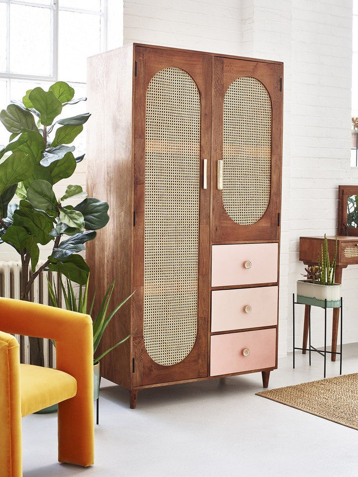 Anfisa Rattan Solid Wood Wardrobe