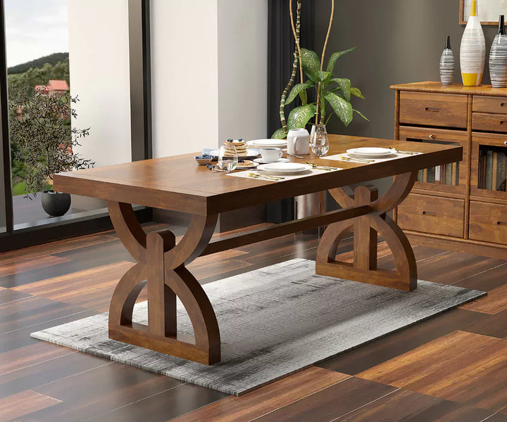 Nexlan Wooden Dining Table for 6, Dark Brown Finish.