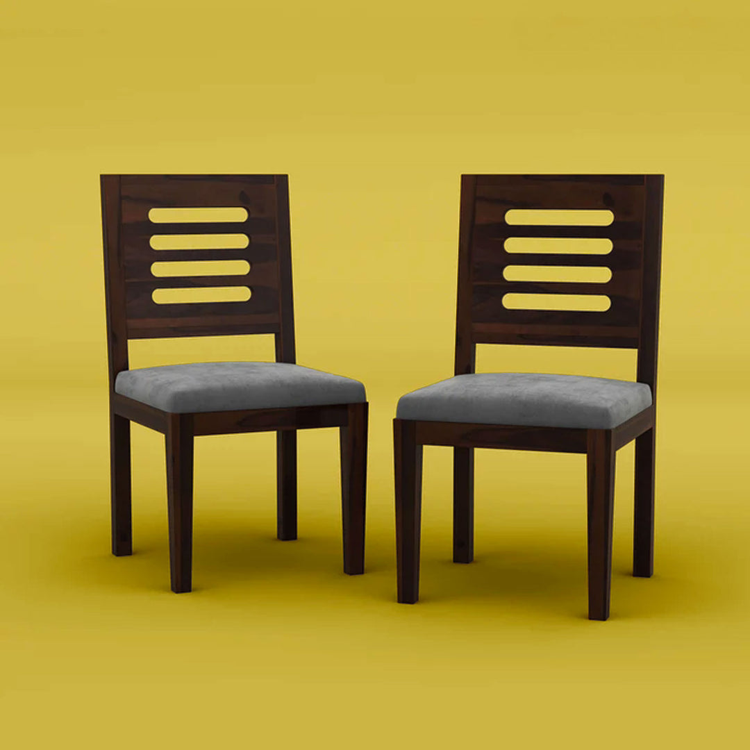 Disha Sheesham Wood Dining Chair with Cushion - Set of 2 (Walnut Finish)