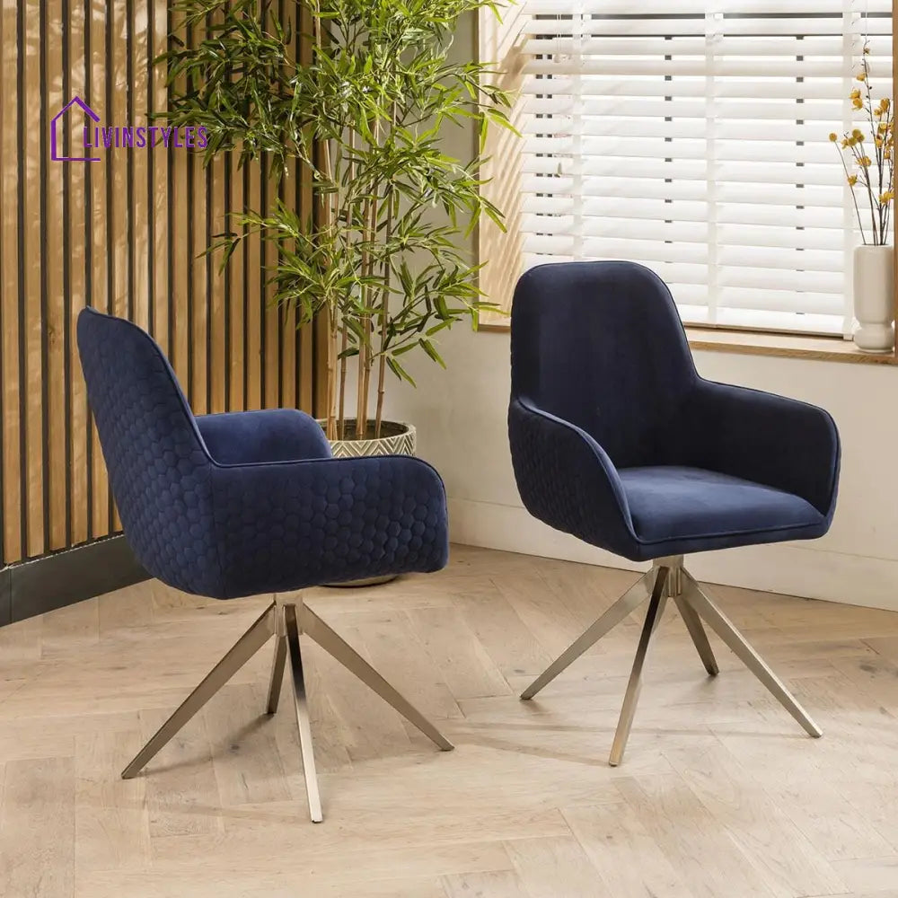 2 Aurora Swivel Carver Dining Chairs Navy