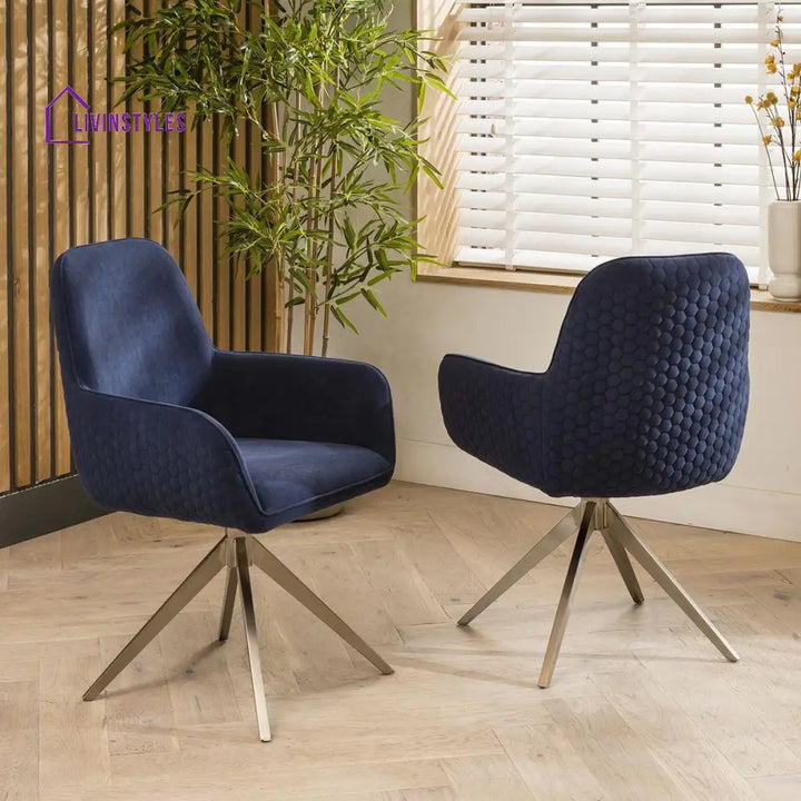 2 Aurora Swivel Carver Dining Chairs Navy