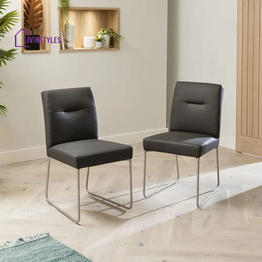 2 Cascade Leather Dining Chairs Grey Room /