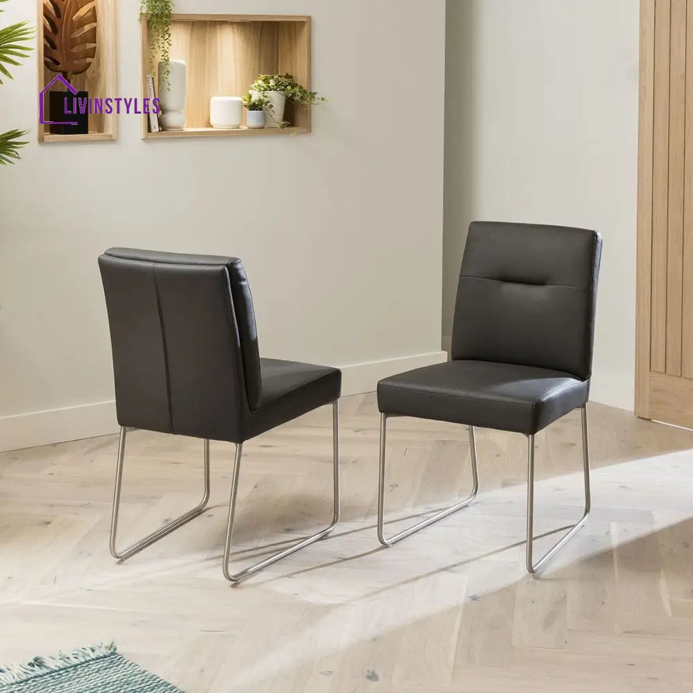 2 Cascade Leather Dining Chairs Grey Room /