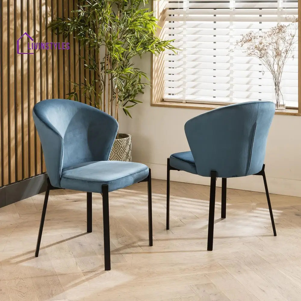 2 Solace Velvet Dining Chairs Agean Blue