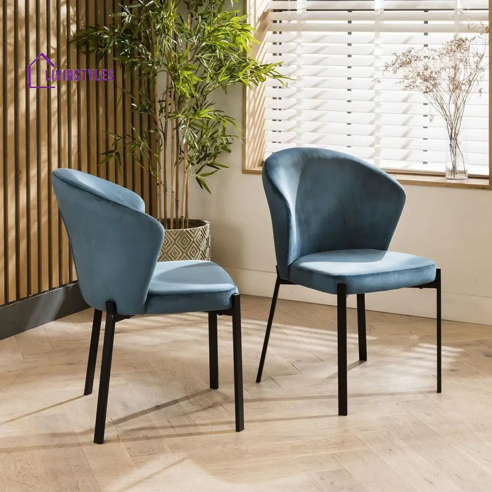 2 Solace Velvet Dining Chairs Agean Blue