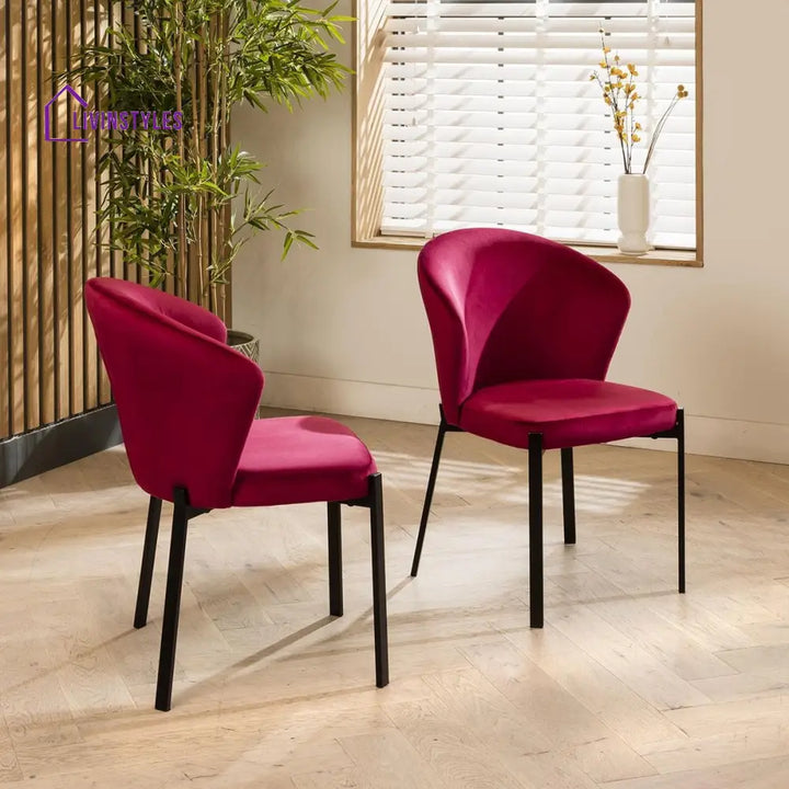 2 Solace Velvet Dining Chairs Berry Red