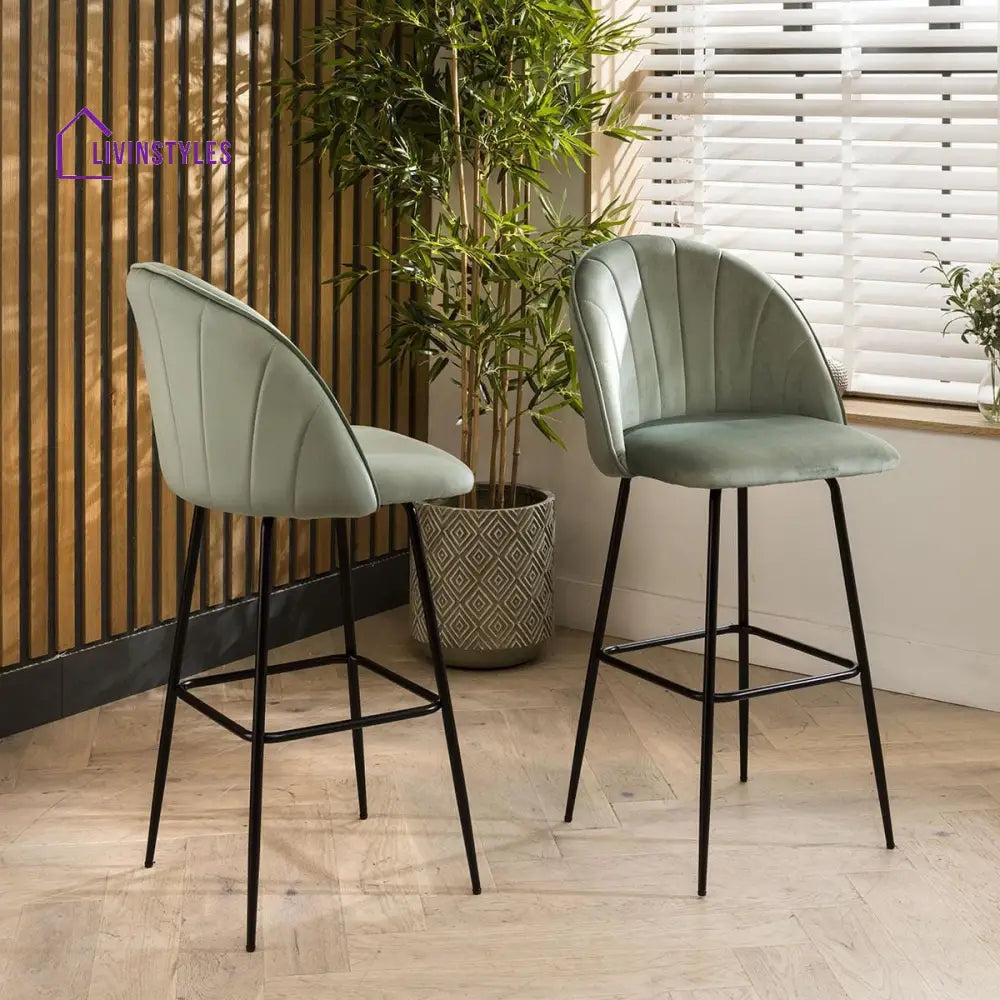 2 Tundra Velvet Bar Stools Mint Green