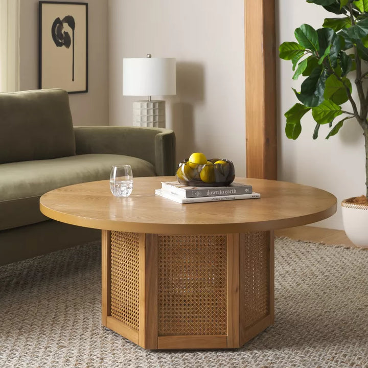 Edelina Solid Wood and Cane Weaving Coffee Table for Living Room