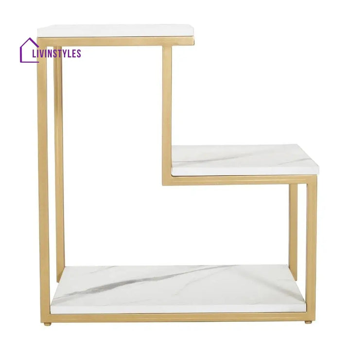 3-Tier Modern Side Table with Storage Shelf with Golden Metal Finish Table