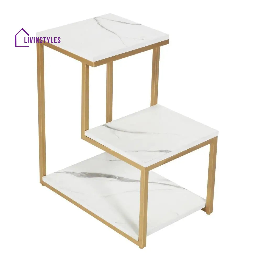 3-Tier Modern Side Table with Storage Shelf with Golden Metal Finish Table