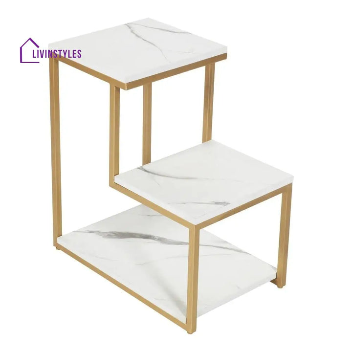 3-Tier Modern Side Table with Storage Shelf with Golden Metal Finish Table