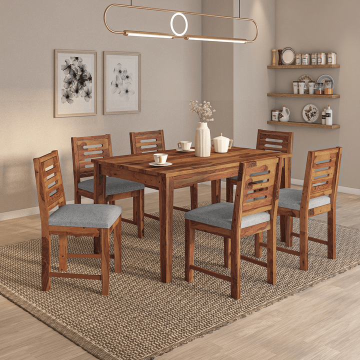 Alena Sheesham Wood Dining Table Set (6 seater) In Light Honey