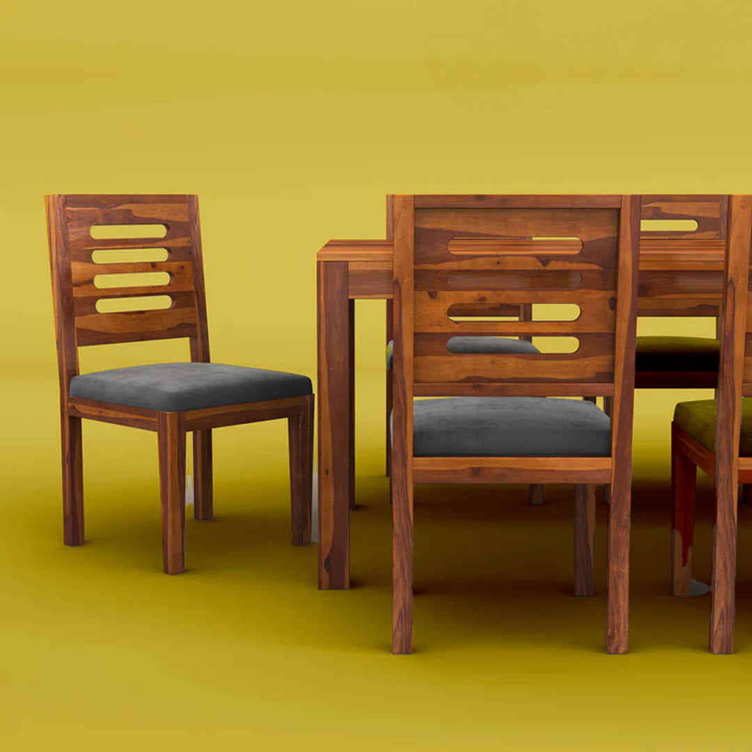 Girish Sheesham Wood 8 Seater Dining Set with Upholstery Chair (Honey Finish)