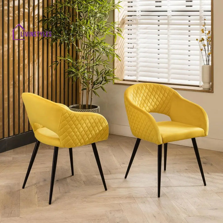 4 Eden Velvet Carver Dining Chairs Yellow