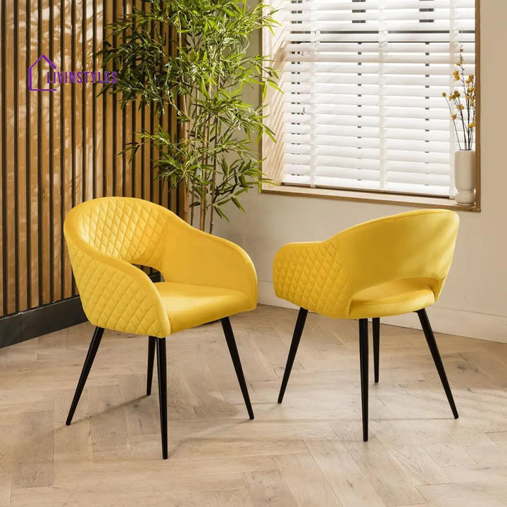 4 Eden Velvet Carver Dining Chairs Yellow