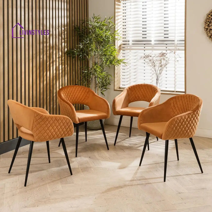 4 Harvest Velvet Carver Dining Chairs Orange