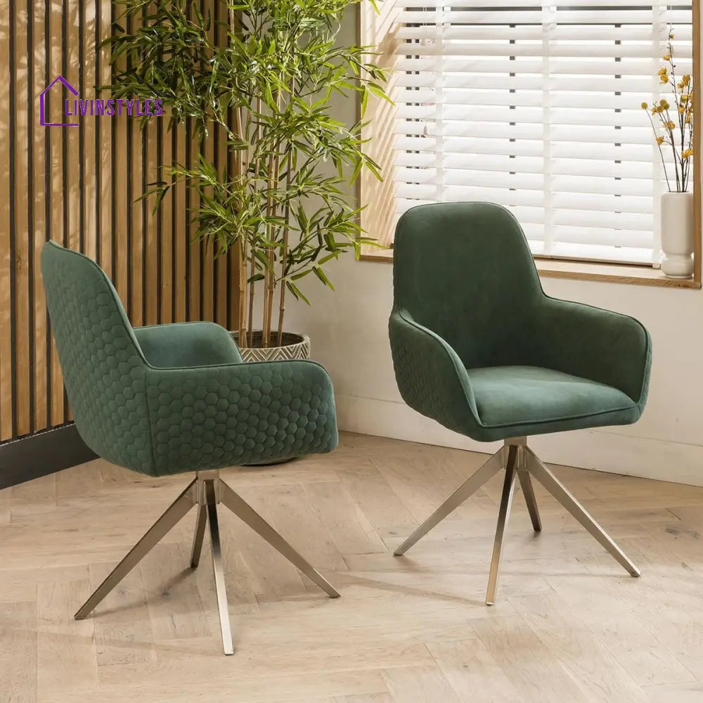 4 Horizon Swivel Carver Dining Chairs Green