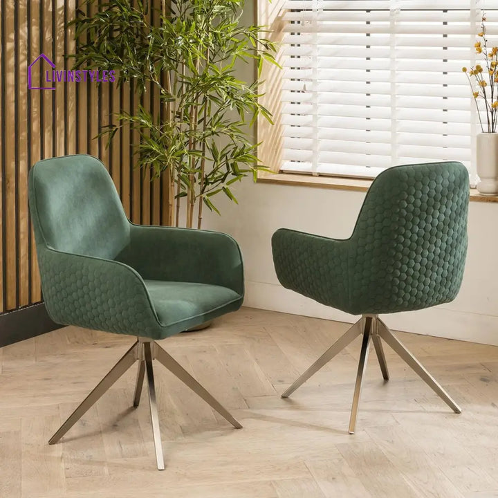 4 Horizon Swivel Carver Dining Chairs Green