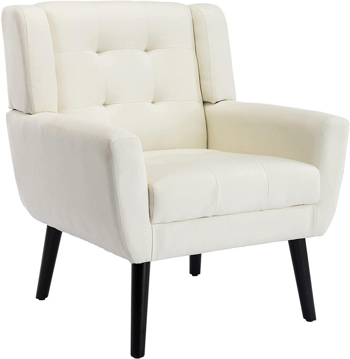 Modern Accent Chair with Arms, Upholstered Linen Fabric Reading Side Chair Tufted Back Decorative Wingback Chair for Living Room Bedroom - Ouch Cart 