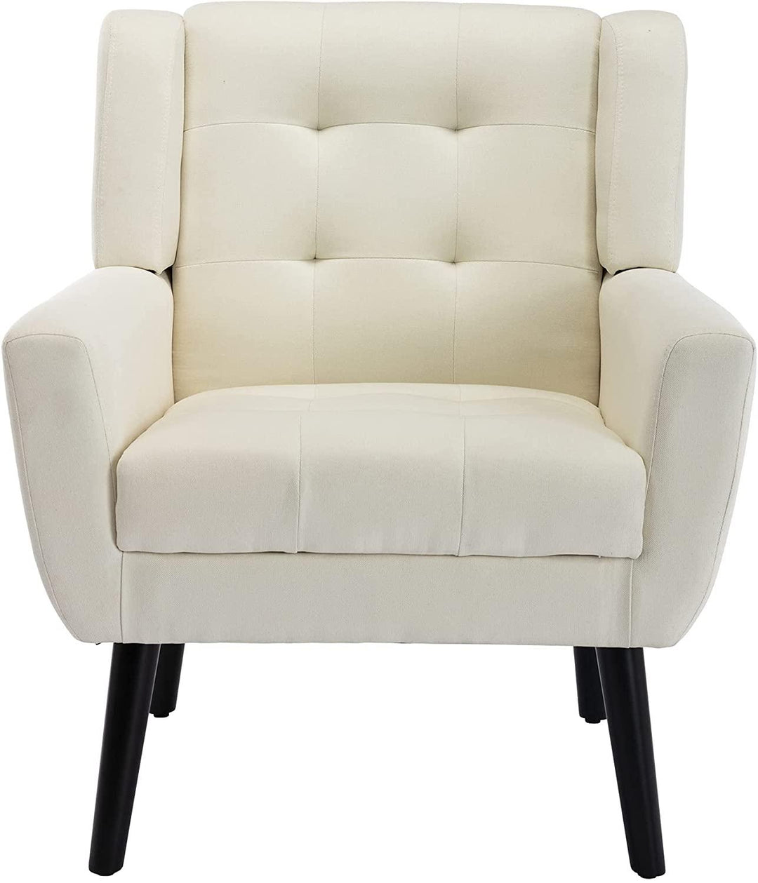 Modern Accent Chair with Arms, Upholstered Linen Fabric Reading Side Chair Tufted Back Decorative Wingback Chair for Living Room Bedroom - Ouch Cart 