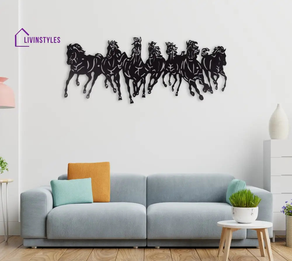 7 HORSE RUNNING METAL WALL ART 30X76 CM / Black