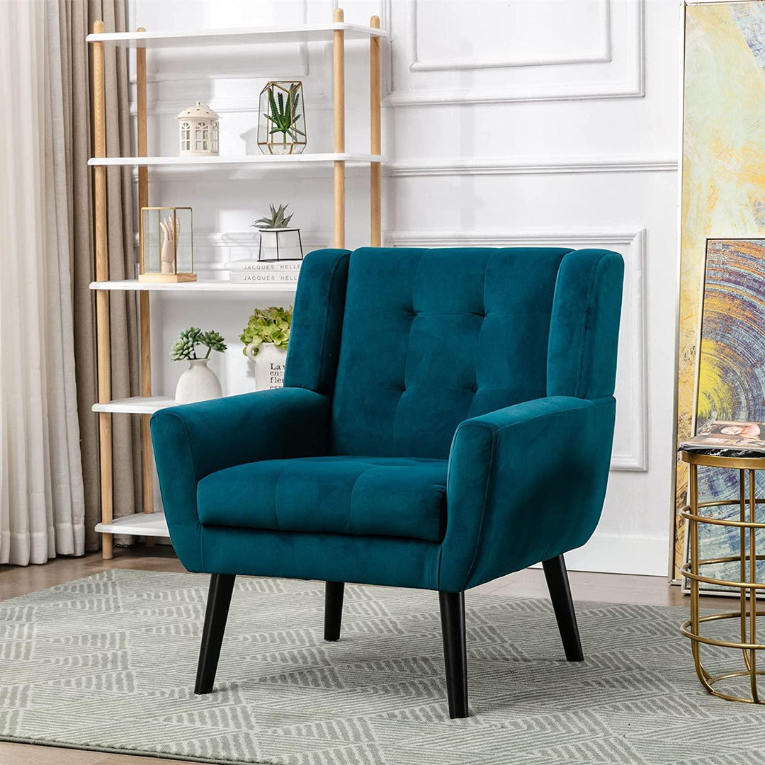 Agap Modern Accent Chair with Arms, Upholstered Linen Fabric Reading Side Chair Tufted Back Decorative Wingback Chair for Living Room Bedroom