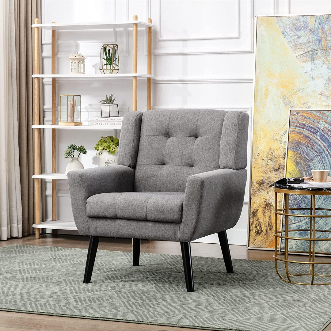 Agap Modern Accent Chair with Arms, Upholstered Linen Fabric Reading Side Chair Tufted Back Decorative Wingback Chair for Living Room Bedroom