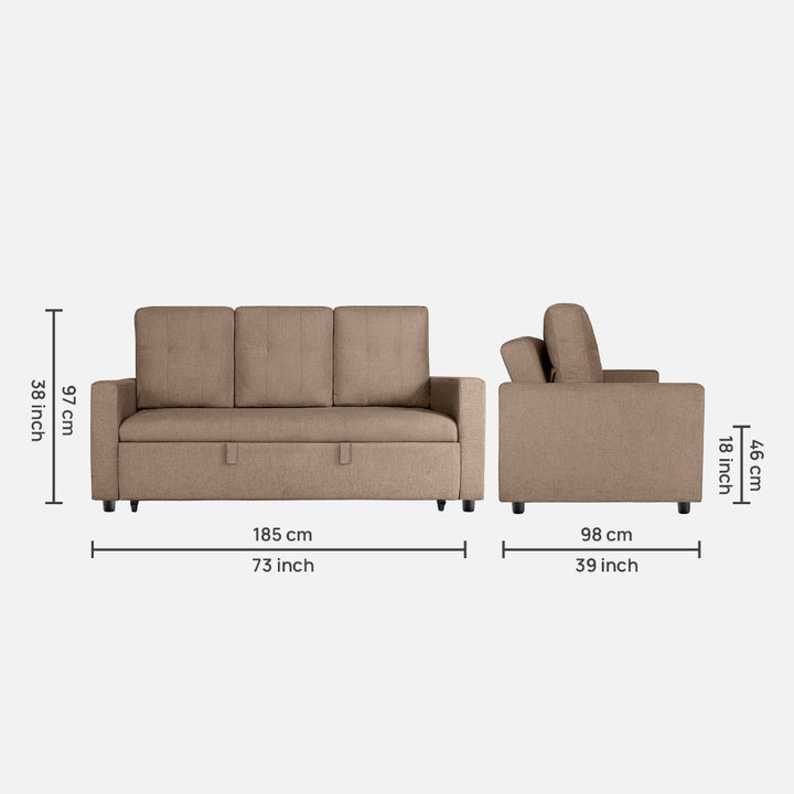 Yeremey Plaster Brown Fabric Sofa cum Bed