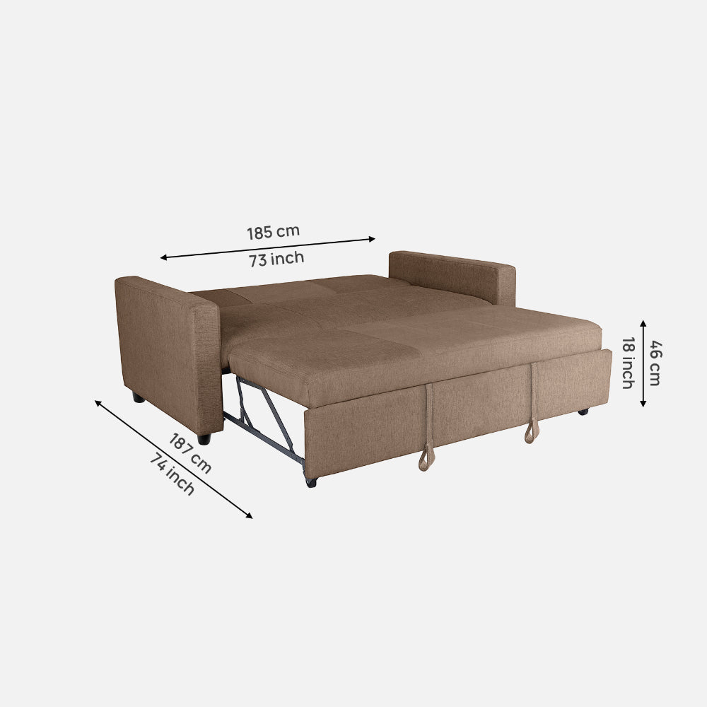 Yeremey Plaster Brown Fabric Sofa cum Bed