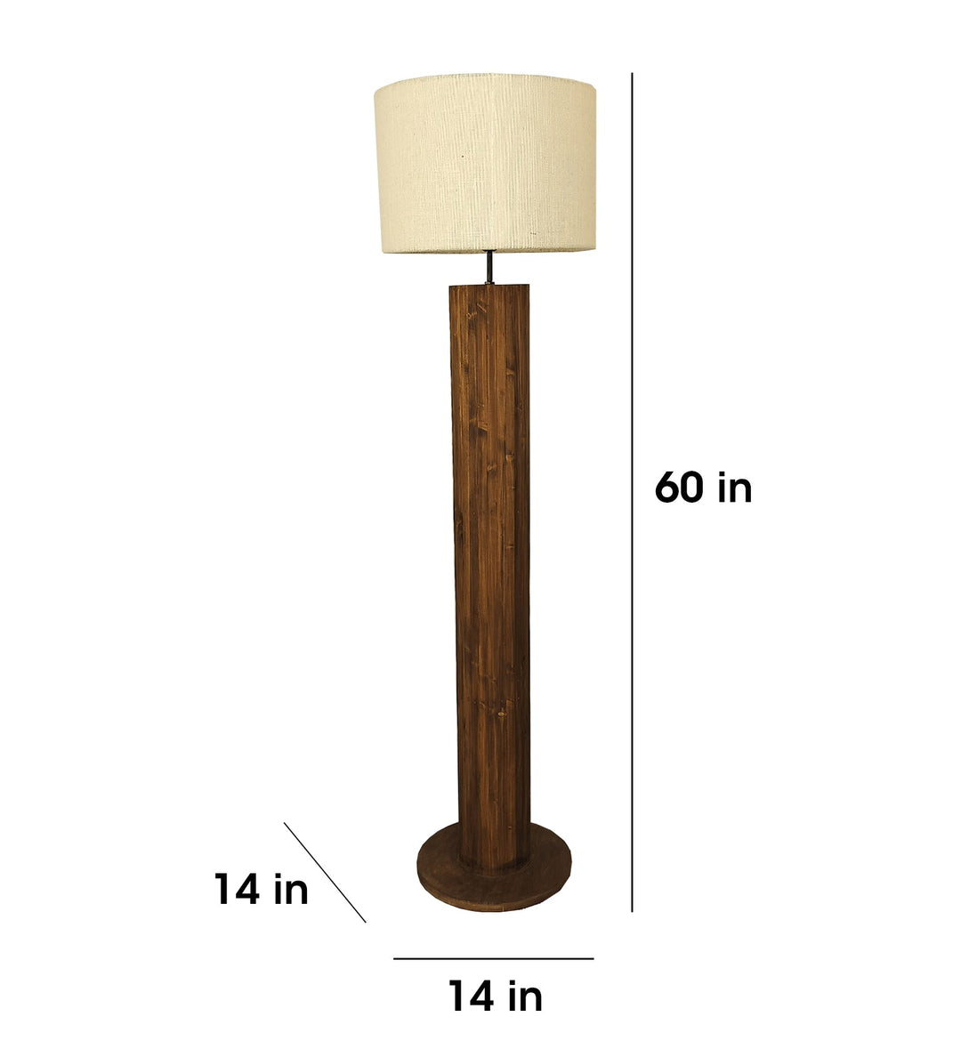 Cedar Wooden Floor Lamp With Brown Base and Beige Fabric Lampshade