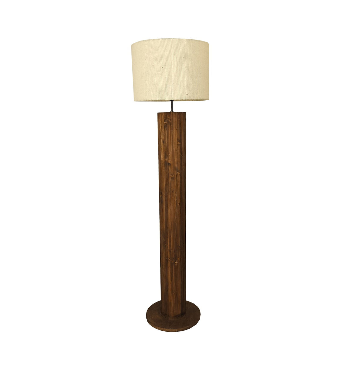 Cedar Wooden Floor Lamp With Brown Base and Beige Fabric Lampshade