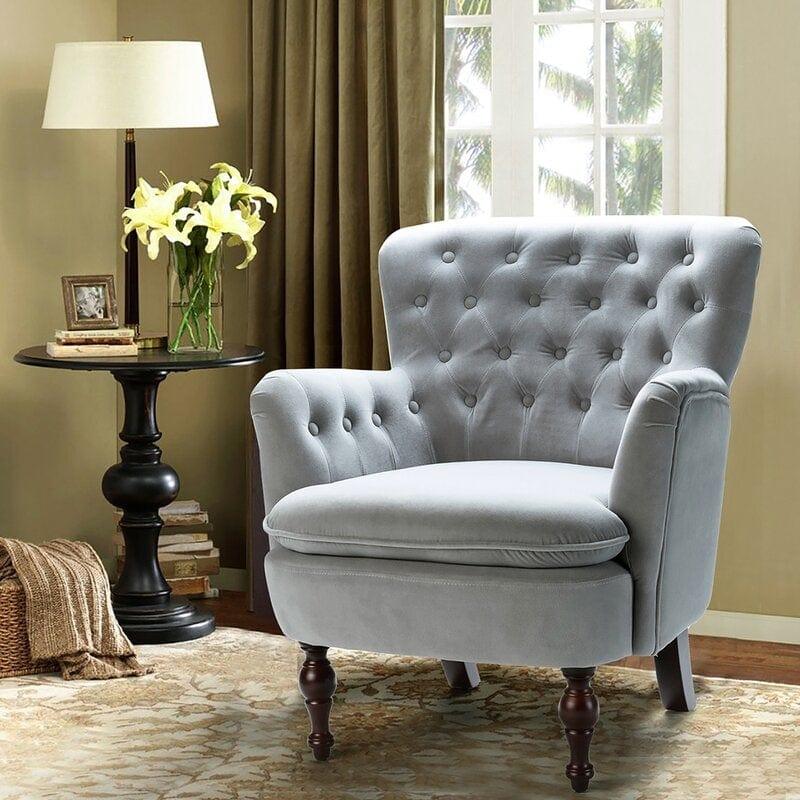 Avani Wide Tufted Velvet Arm Chair for Living Room