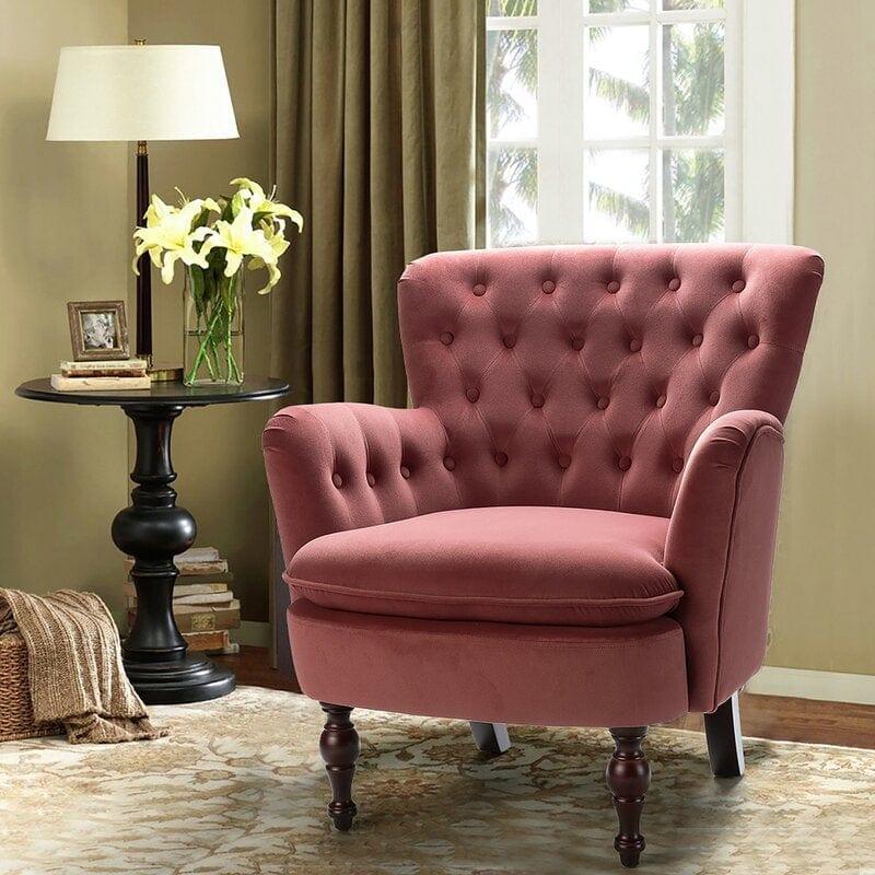 Avani Wide Tufted Velvet Arm Chair for Living Room