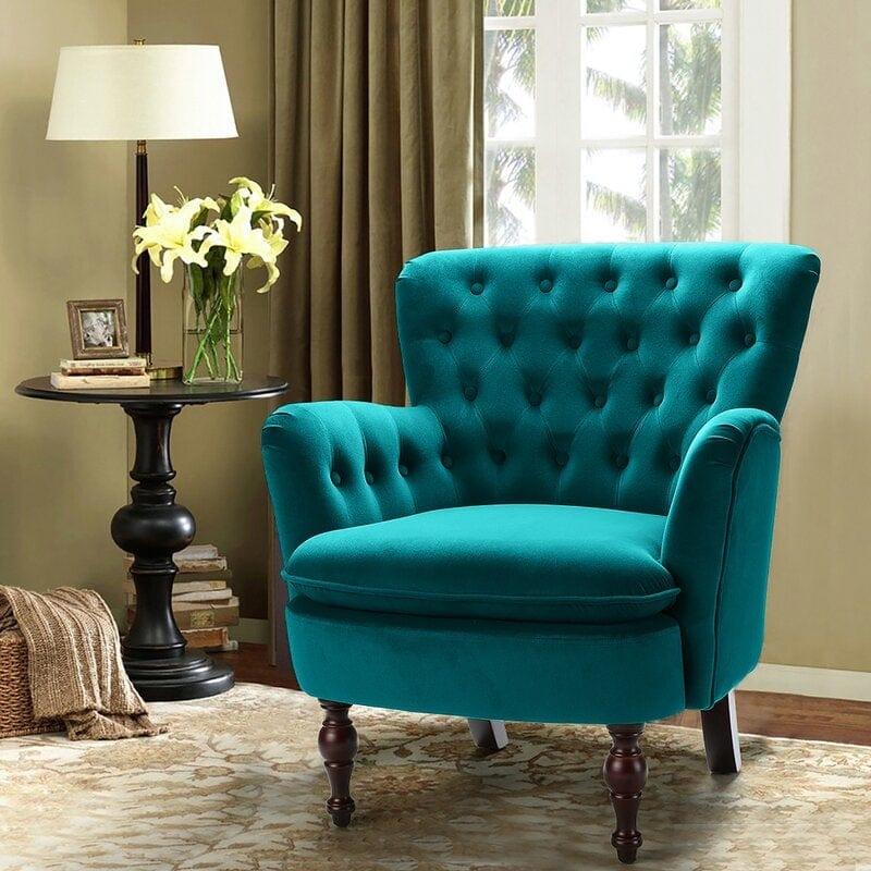 Avani Wide Tufted Velvet Arm Chair for Living Room