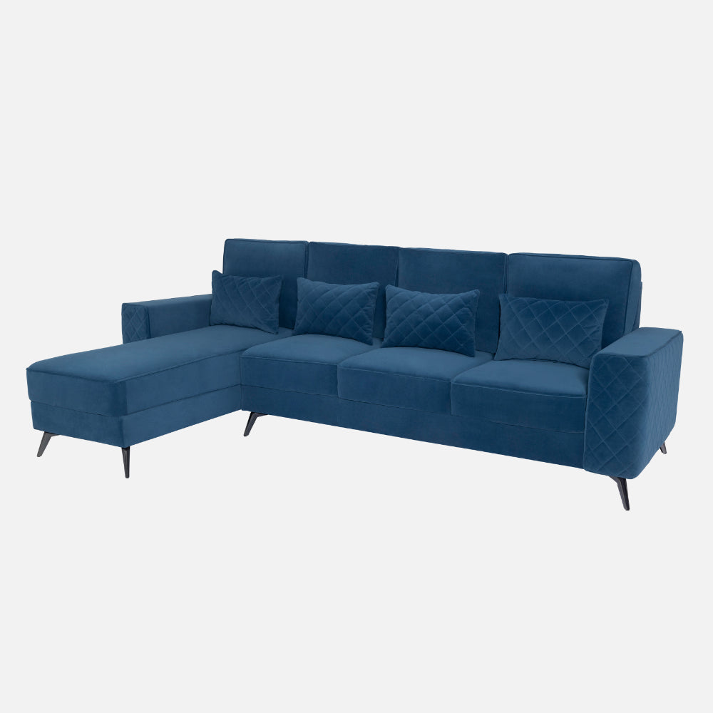 Efrem Sapphire Blue Fabric 3 Seater Sofa With Lounger