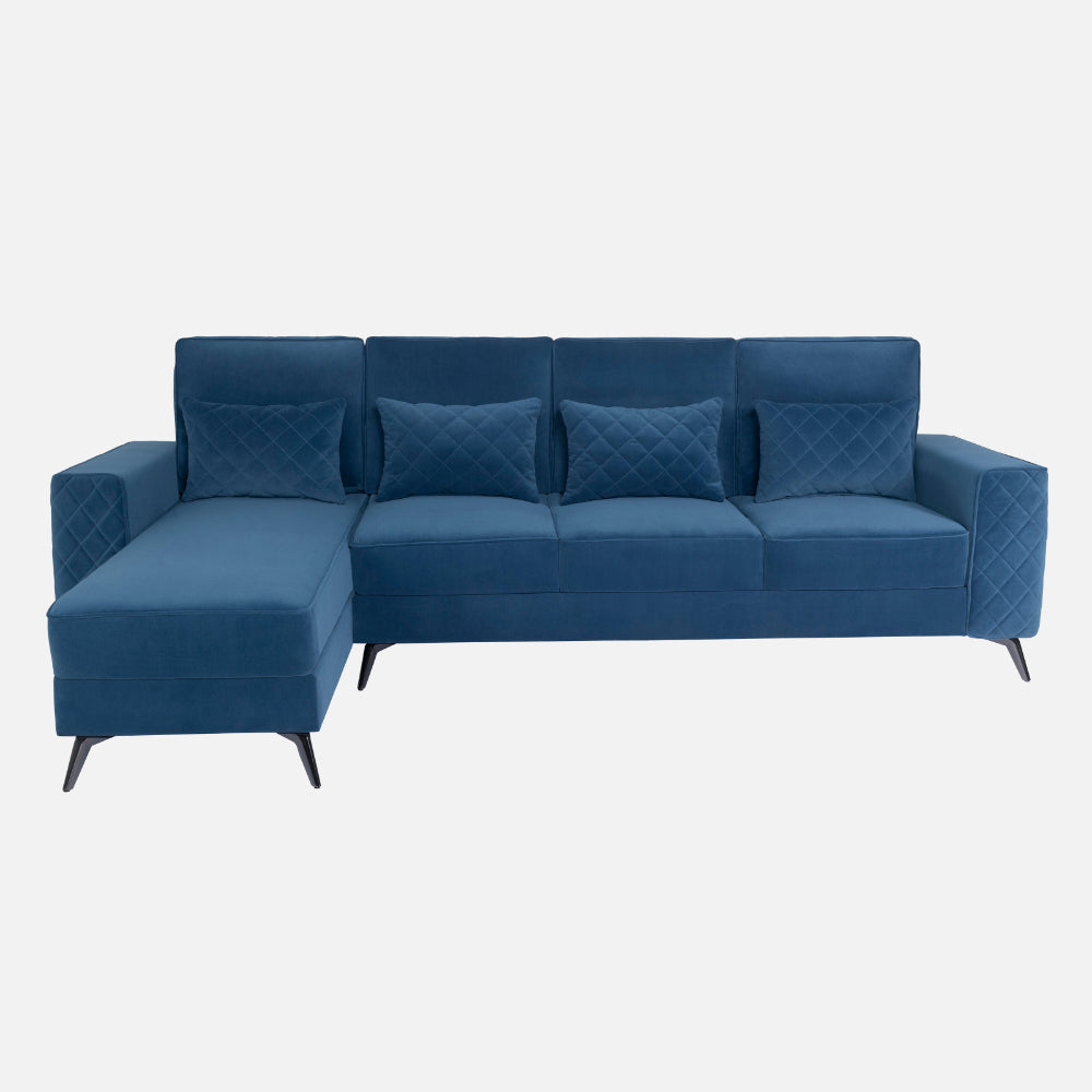 Efrem Sapphire Blue Fabric 3 Seater Sofa With Lounger