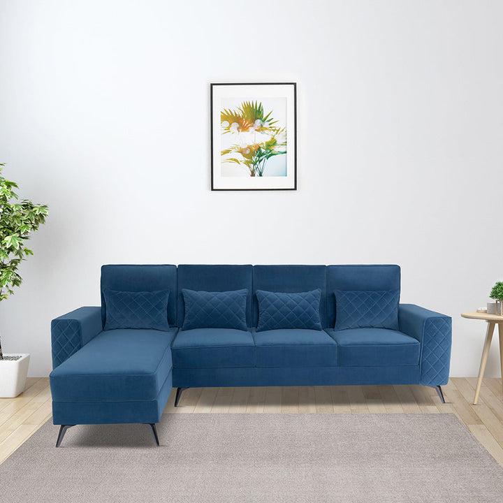 Efrem Sapphire Blue Fabric 3 Seater Sofa With Lounger