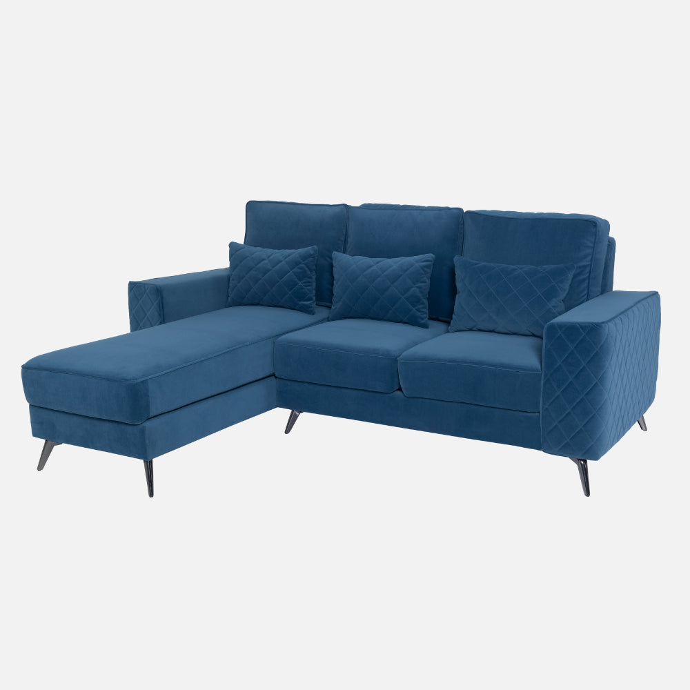 Efim Blue Fabric 2 Seater Sofa With Lounger