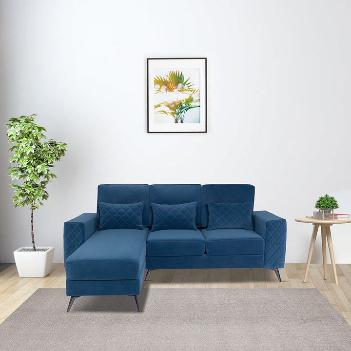 Efim Blue Fabric 2 Seater Sofa With Lounger