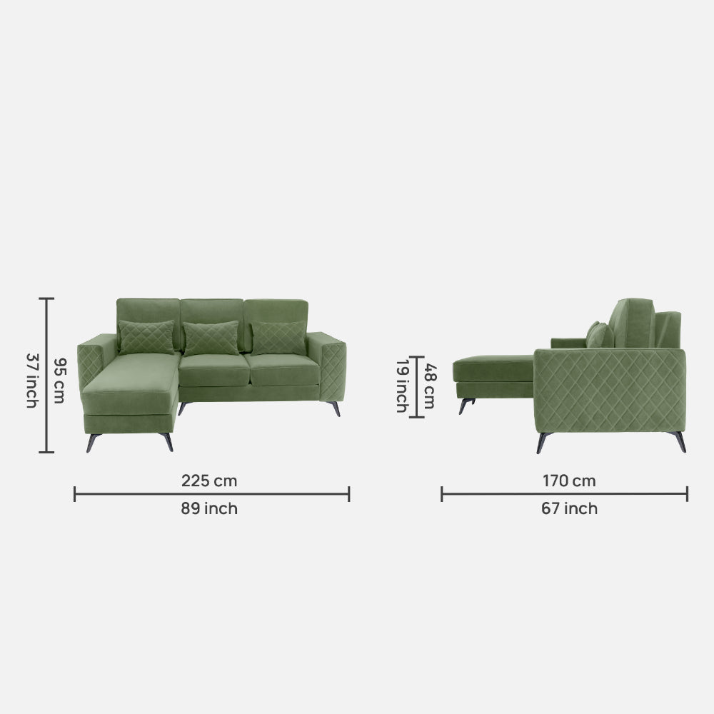 Efim Jade Green Fabric 2 Seater Sofa With Lounger