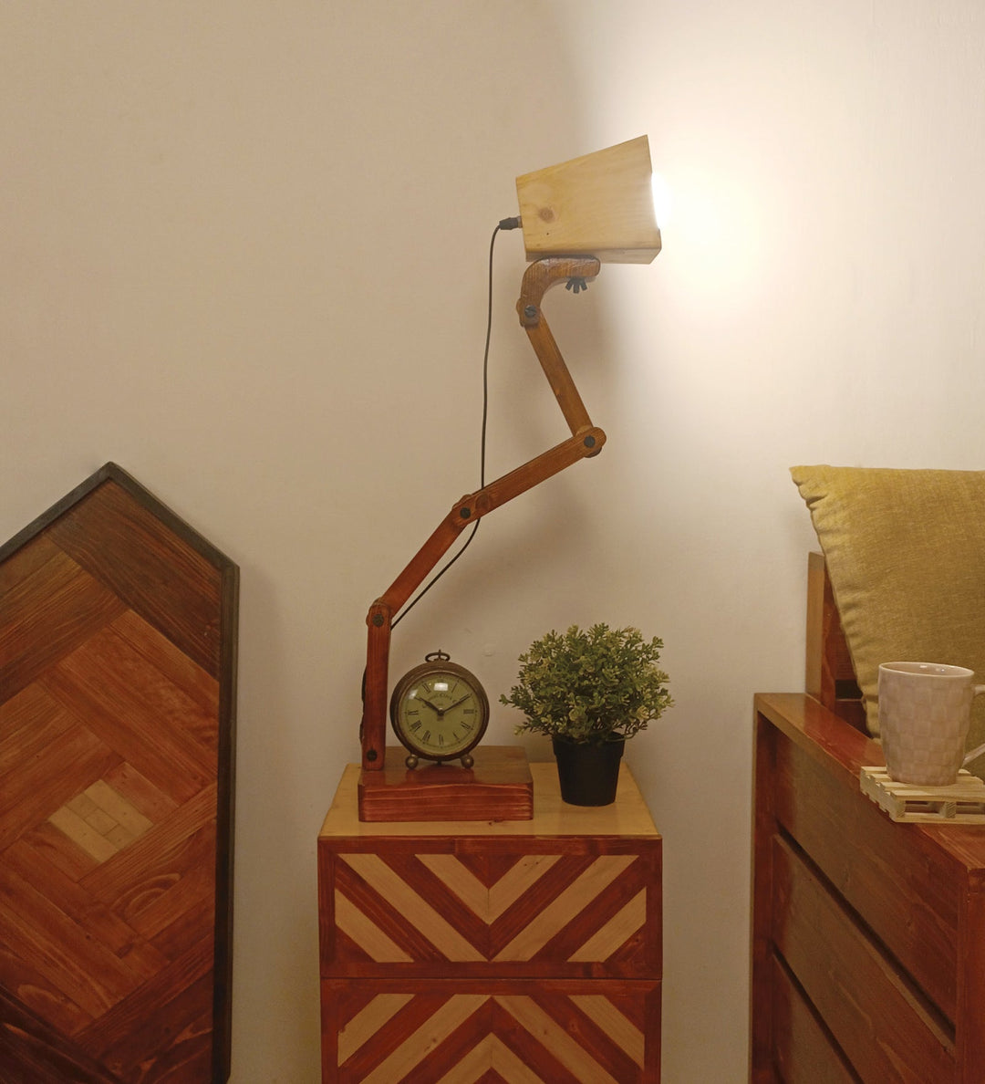 Eleanor Brown Wooden Table Lamp with Wooden Lampshade