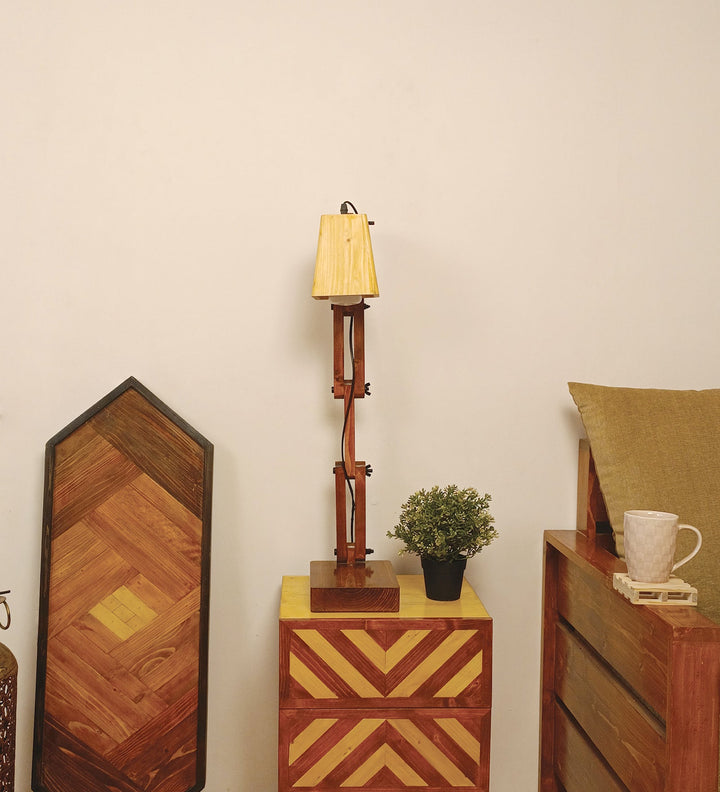 Eleanor Brown Wooden Table Lamp with Wooden Lampshade