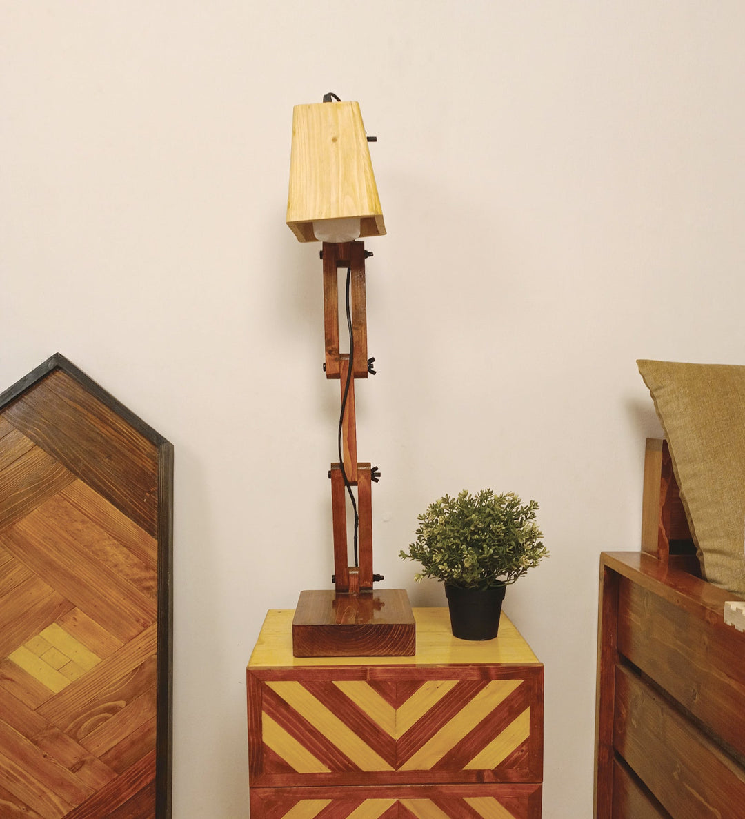 Eleanor Brown Wooden Table Lamp with Wooden Lampshade