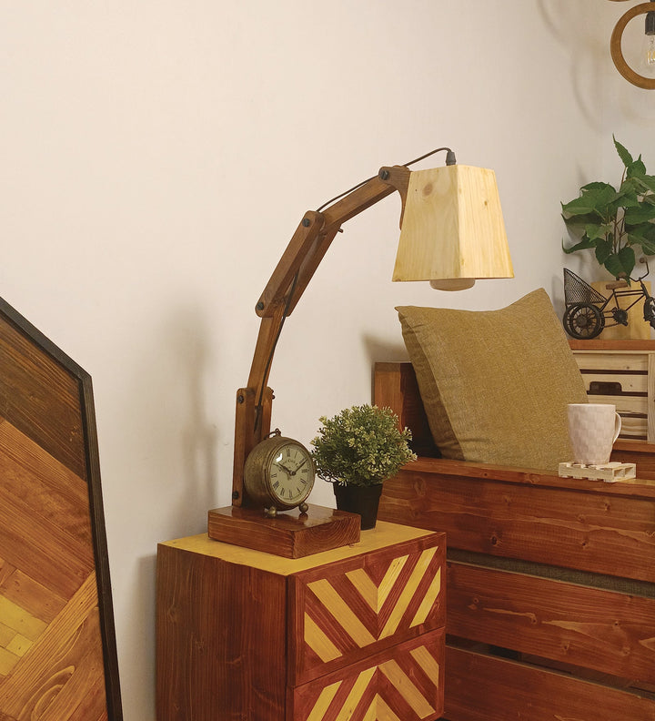 Eleanor Brown Wooden Table Lamp with Wooden Lampshade