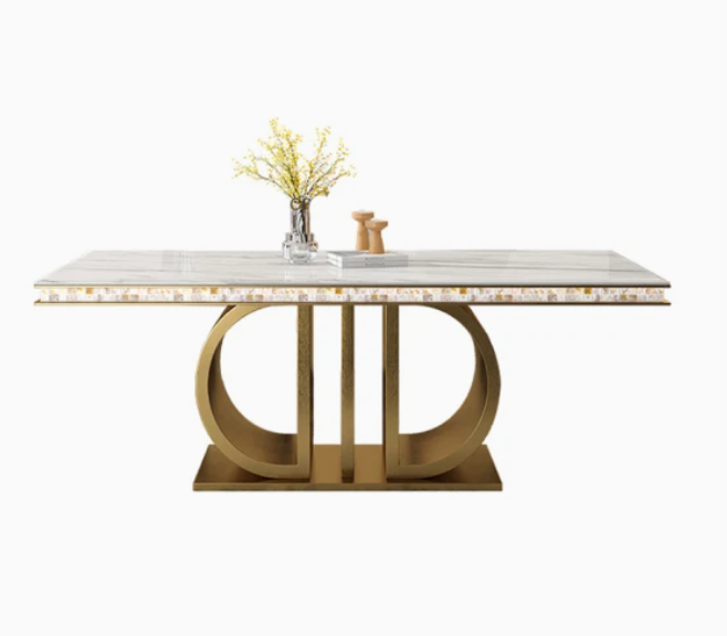 Vladislava Luxurious Gold Stainless Steel Marble Dining Table