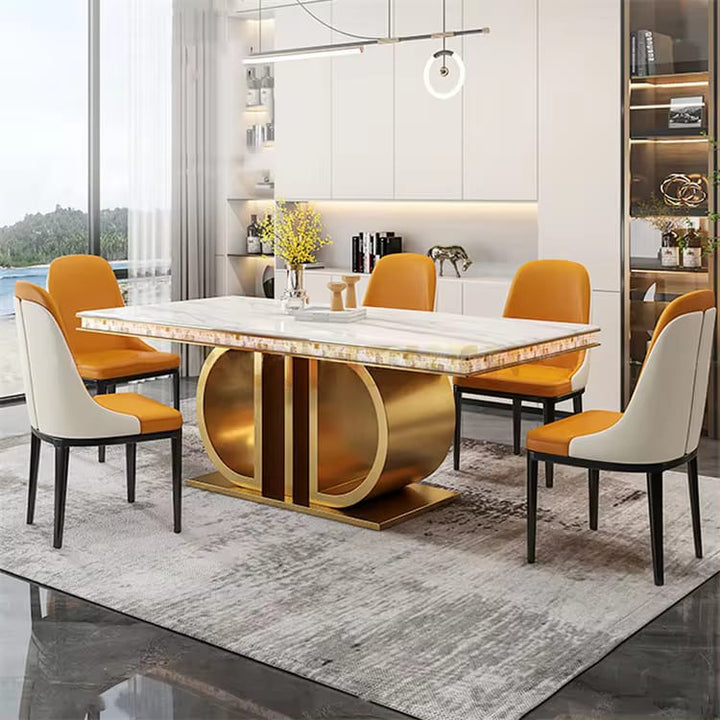 Vladislava Luxurious Gold Stainless Steel Marble Dining Table