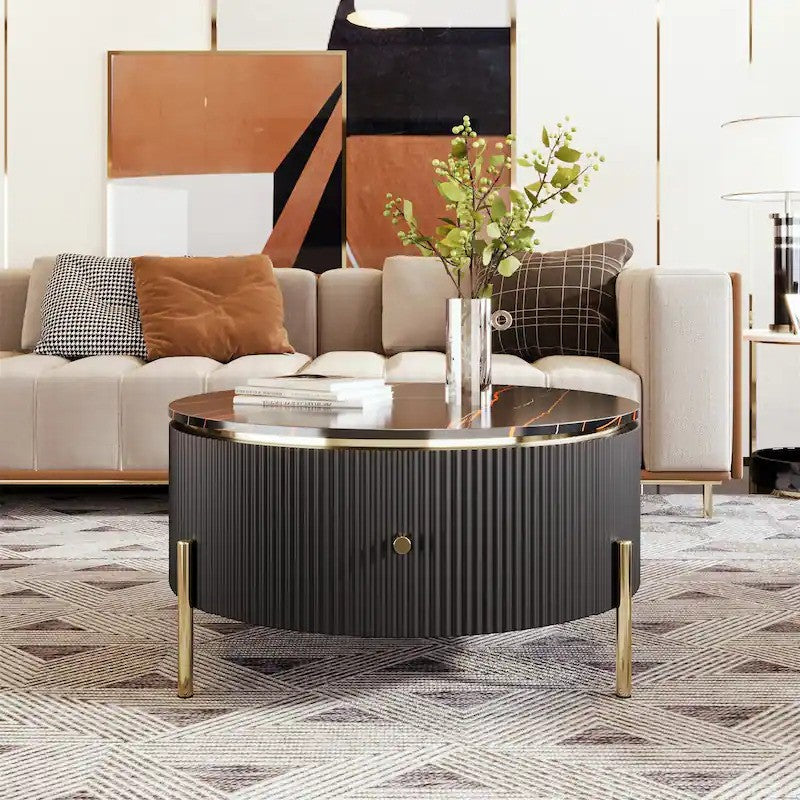 Belly Modern Round Coffee Table With Storage Black