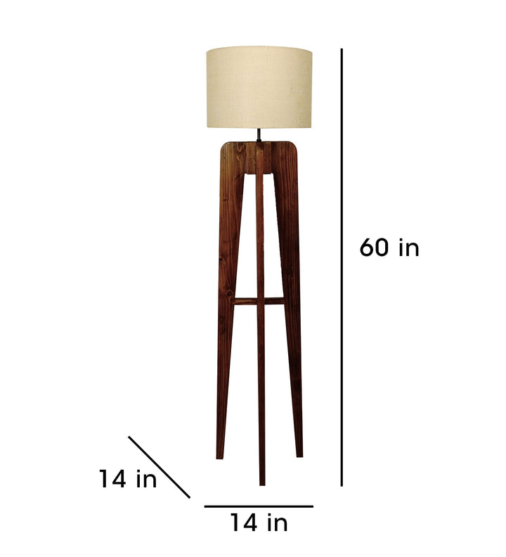 Jet Wooden Floor Lamp With Brown Base and Beige Fabric Lampshade