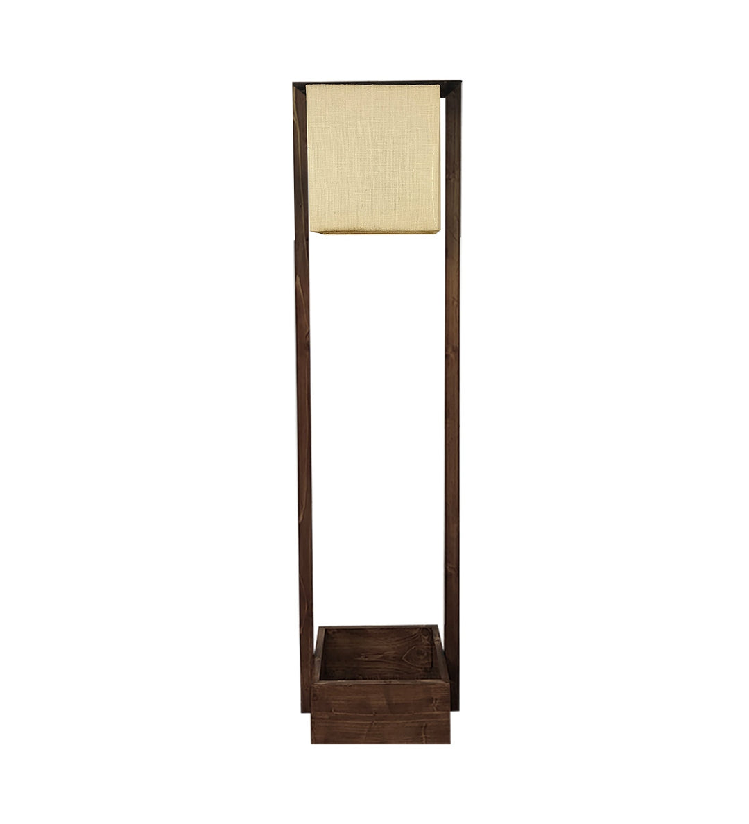 Lyon Wooden Floor Lamp with Brown Base and Beige Fabric Lampshade