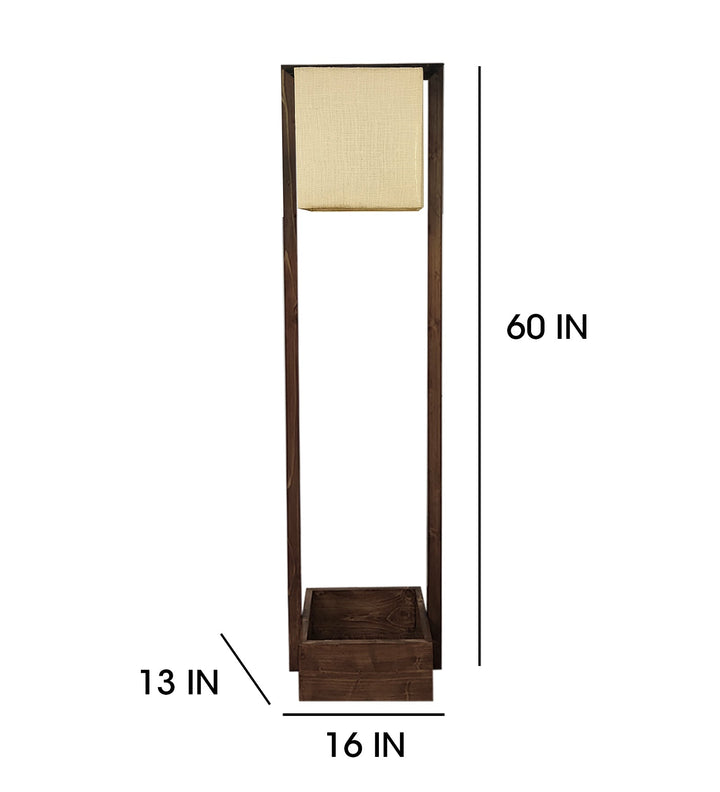 Lyon Wooden Floor Lamp with Brown Base and Beige Fabric Lampshade